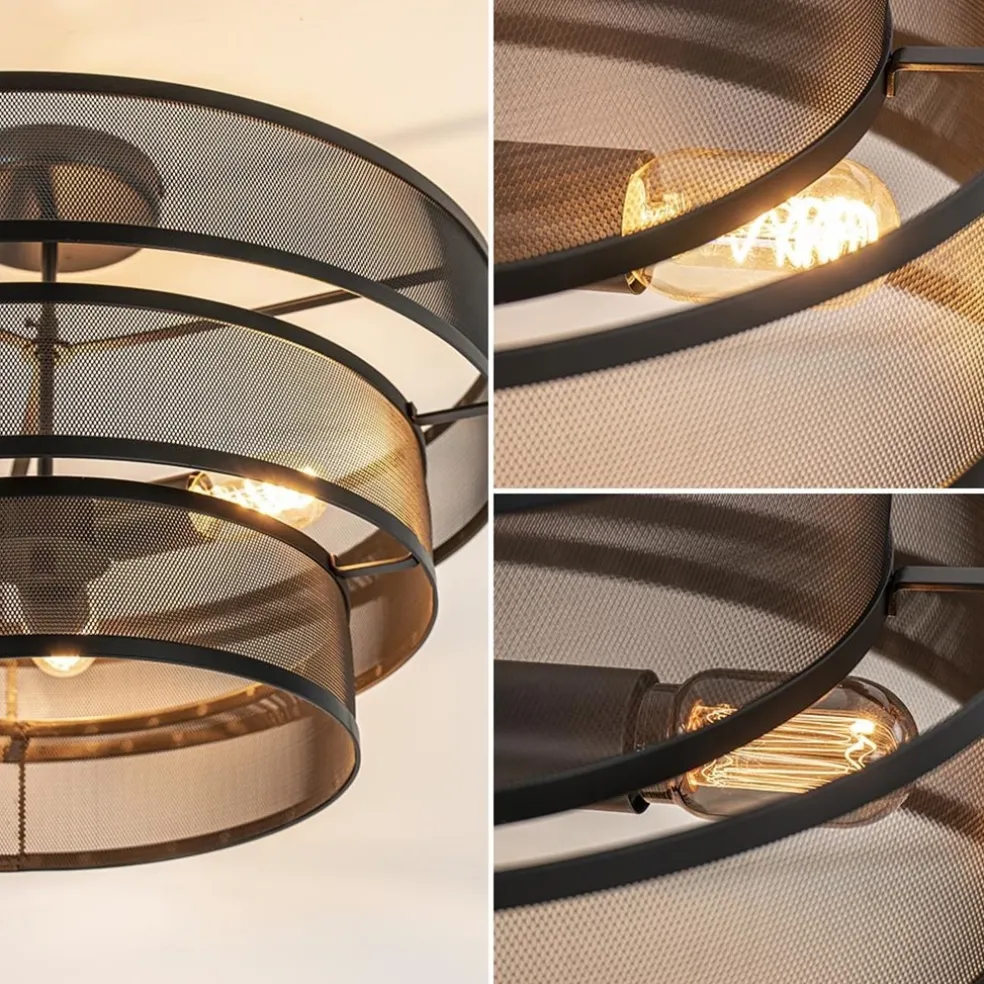 New Straluma Stoere ronde plafondlamp mat zwart metaal 56 cm