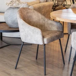 Clearance Straluma Stoffen armstoel sand met smalle metalen poot