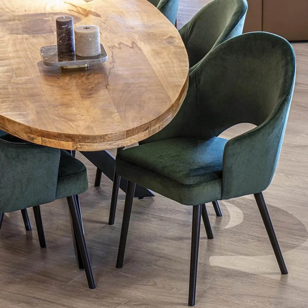 Clearance Straluma Stoffen eetkamerstoel velours groen met zwarte houten poot