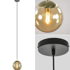 Cheap Straluma Strak klassieke hanglamp amber glas met messing 20 cm