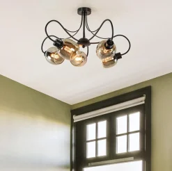 Best Straluma Strak klassieke 5-lichts plafondlamp met smoke glazen kappen
