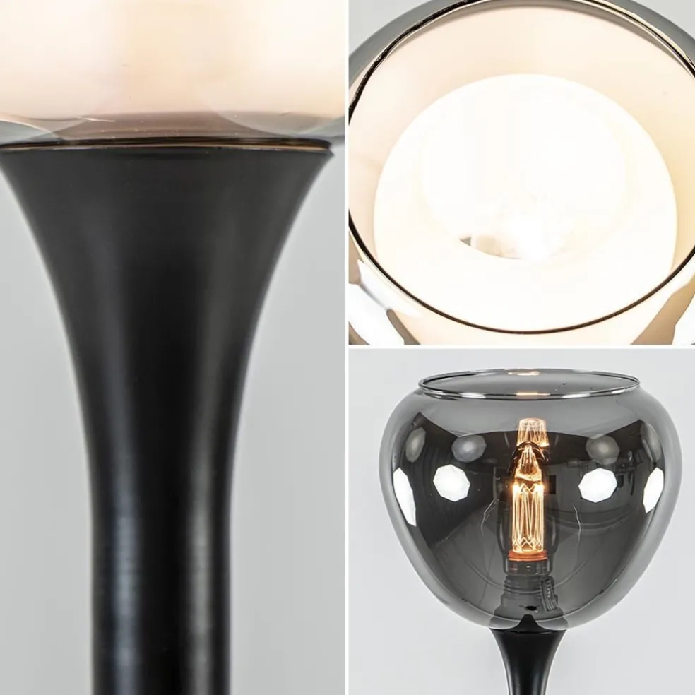 Cheap Straluma Strak klassieke tafellamp zwart met smoke glazen kap