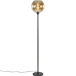 Shop Straluma Strak klassieke vloerlamp zwart met amber glas 30 cm