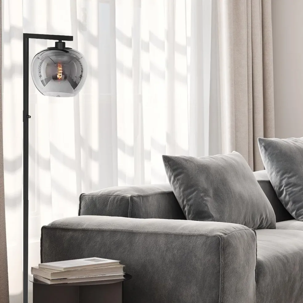 Best Sale Straluma Strakke vloerlamp zwart met smoke glazen kap
