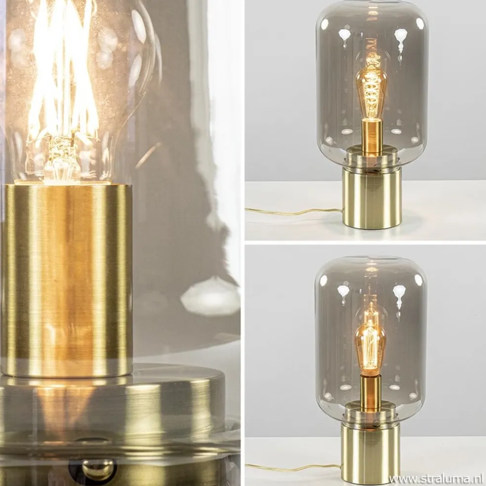 Online Straluma Tafellamp Arturan messing + smoke glas