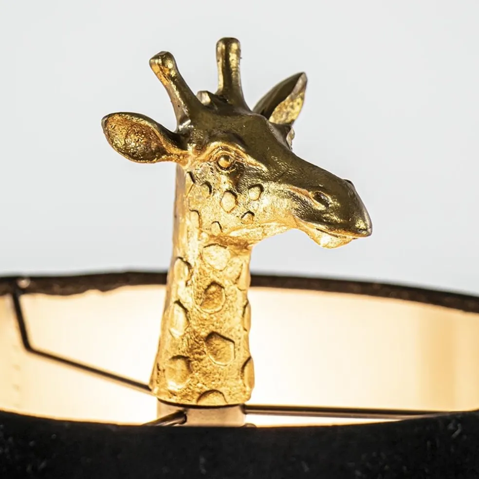 Fashion Straluma Tafellamp Giraffe groot antiek brons met velvet zwarte kap