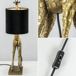 Fashion Straluma Tafellamp Giraffe groot antiek brons met velvet zwarte kap