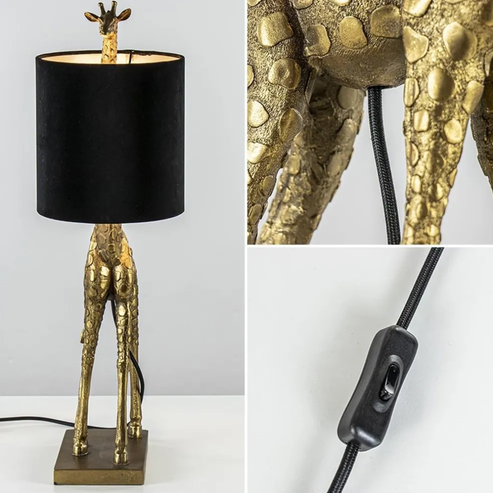 Fashion Straluma Tafellamp Giraffe groot antiek brons met velvet zwarte kap
