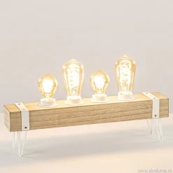 Online Straluma Tafellamp houten balk met witte pootjes 4-lichts exclusief lichtbron