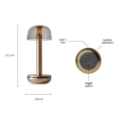 Store Straluma Tafellamp Humble Two goud/smoke oplaadbaar