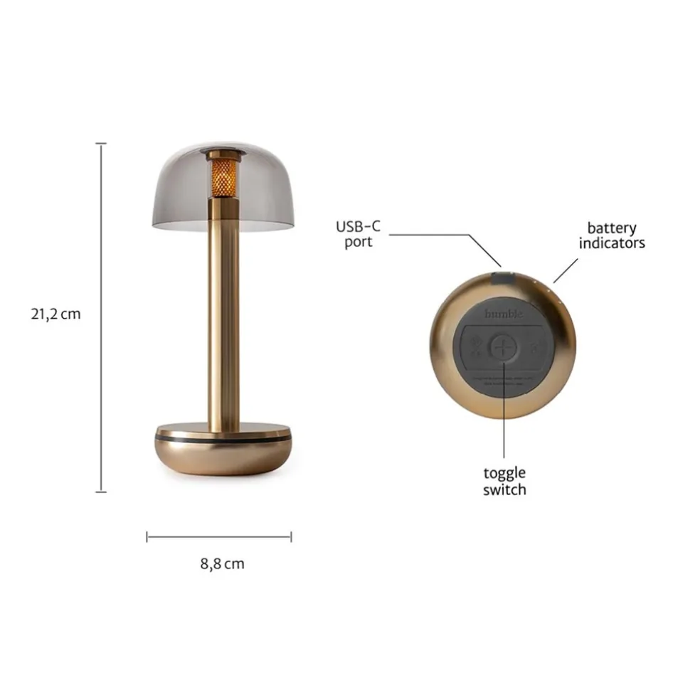 Store Straluma Tafellamp Humble Two goud/smoke oplaadbaar