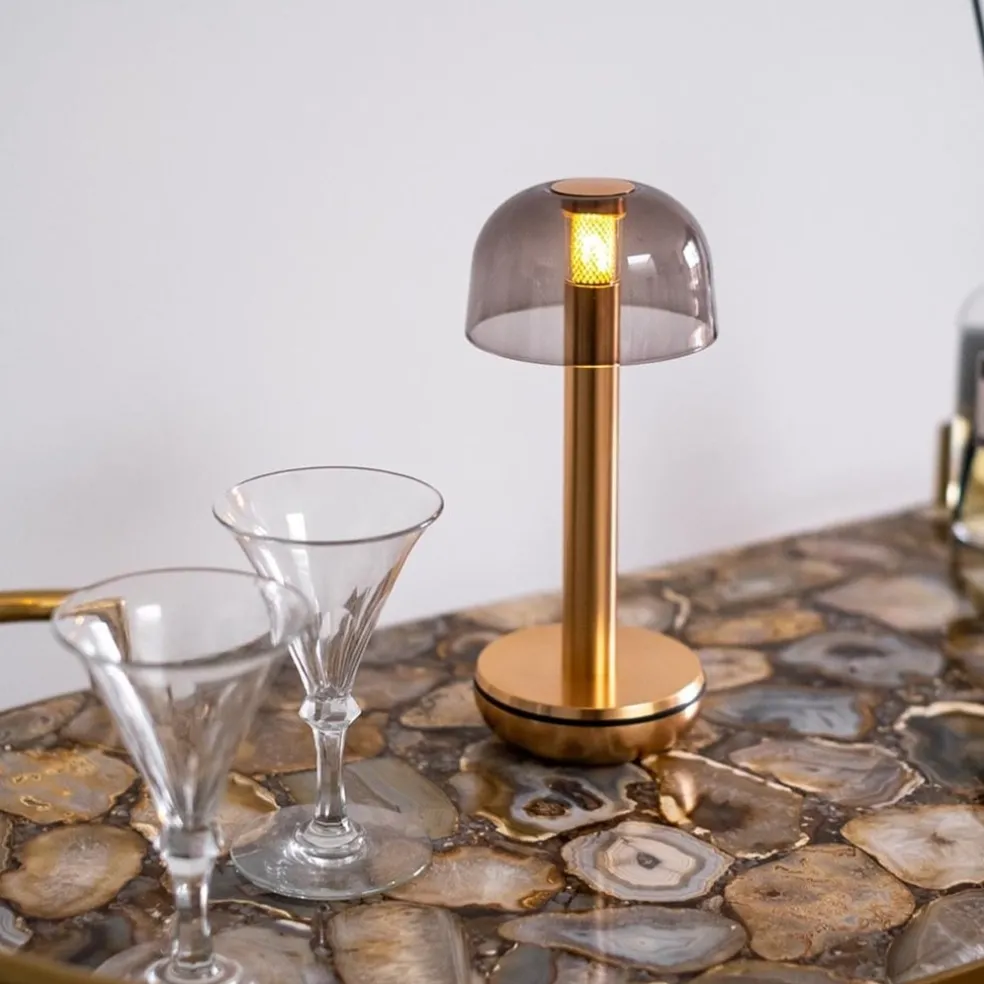 Store Straluma Tafellamp Humble Two goud/smoke oplaadbaar