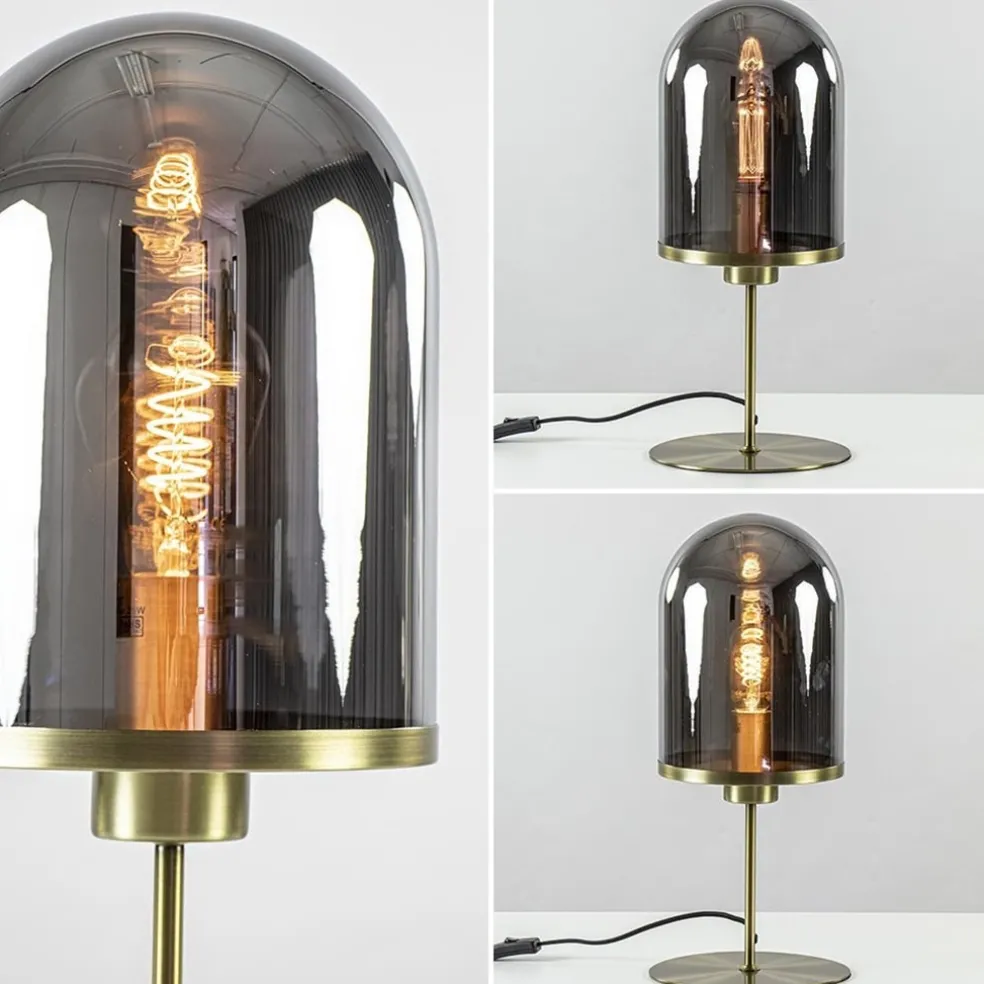 Online Straluma Tafellamp Maverick antiek brons met smoke glas