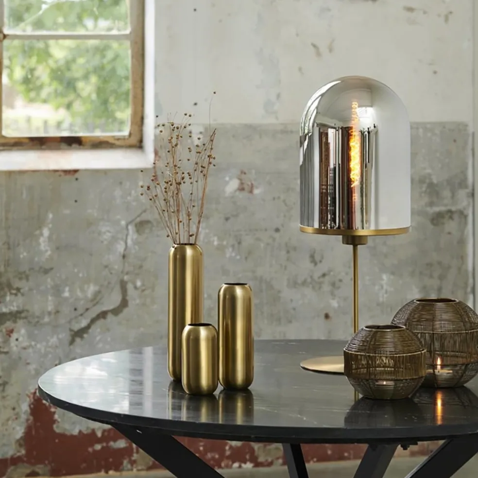 Online Straluma Tafellamp Maverick antiek brons met smoke glas