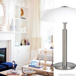 Sale Straluma Tafellamp nikkel/glas wit + touchdimmer