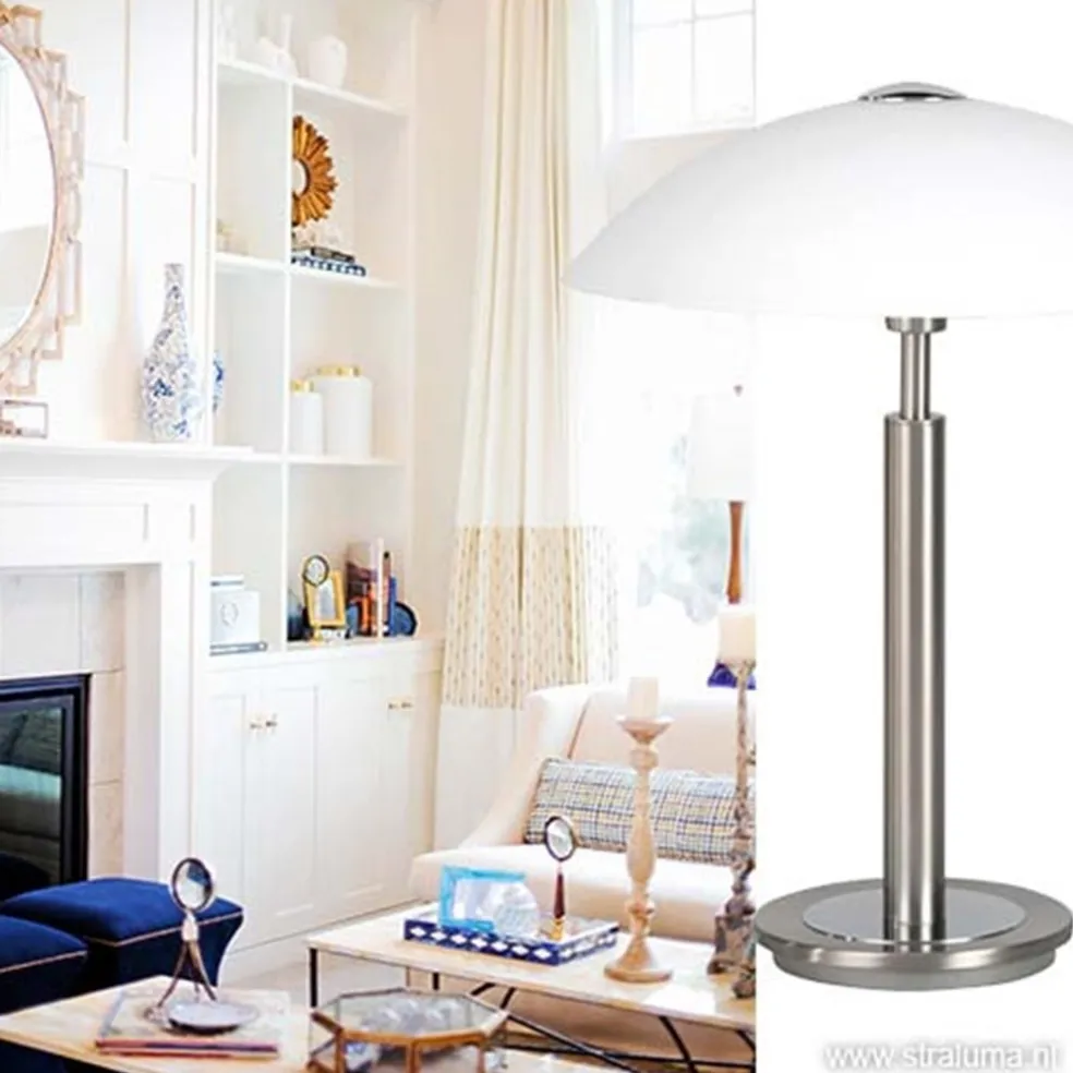 Sale Straluma Tafellamp nikkel/glas wit + touchdimmer