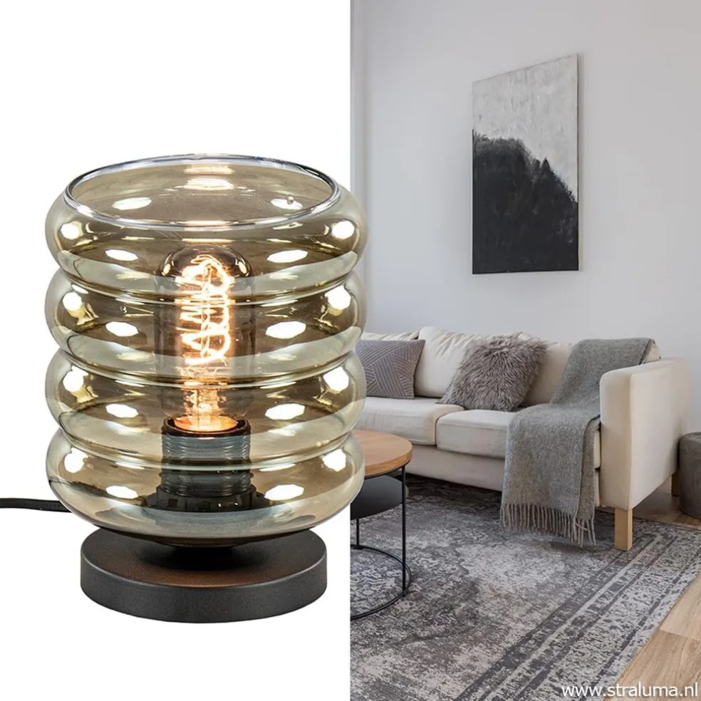 Best Sale Straluma Tafellamp Quinto cilinder rib smoke/zw