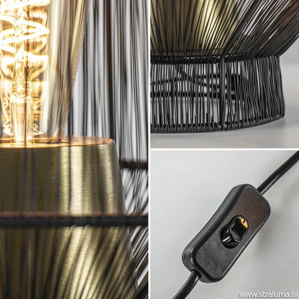 Clearance Straluma Tafellamp Vitora mat zwart met bronzen fitting