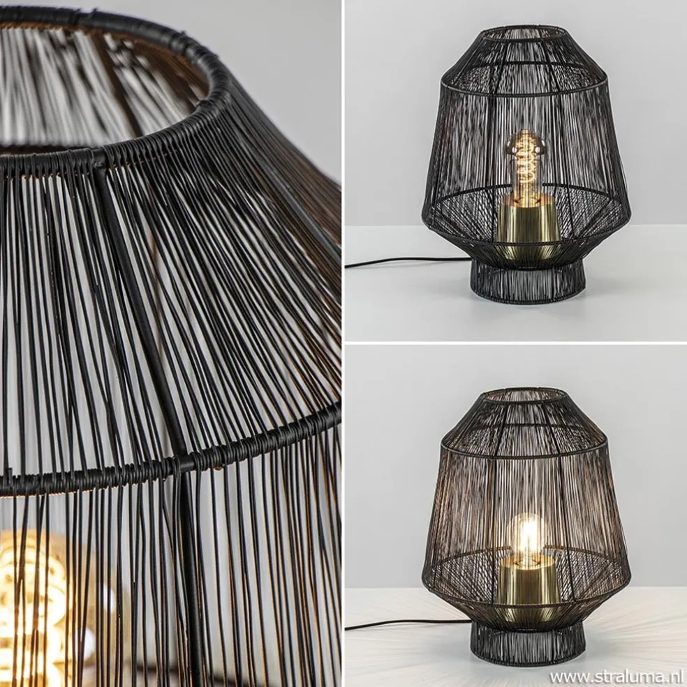 Clearance Straluma Tafellamp Vitora mat zwart met bronzen fitting