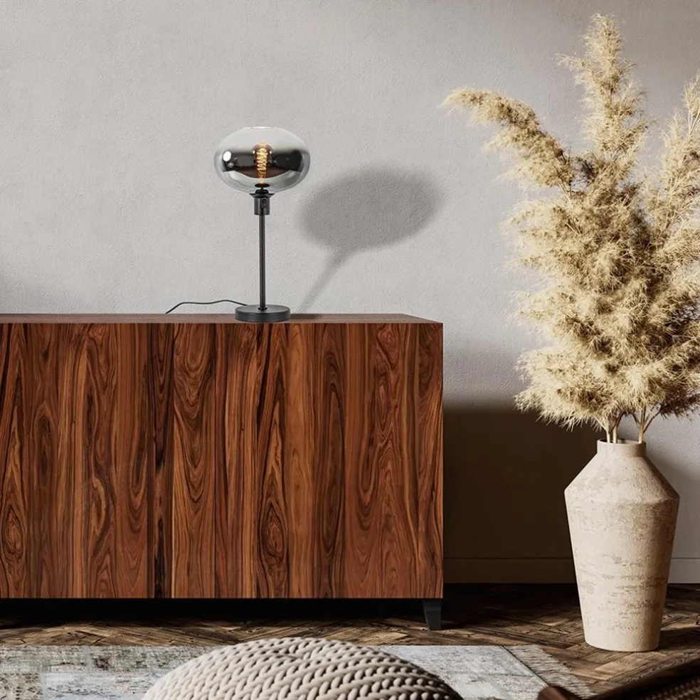 Outlet Straluma Tafellamp zwart met glazen kap smoke/helder gradient