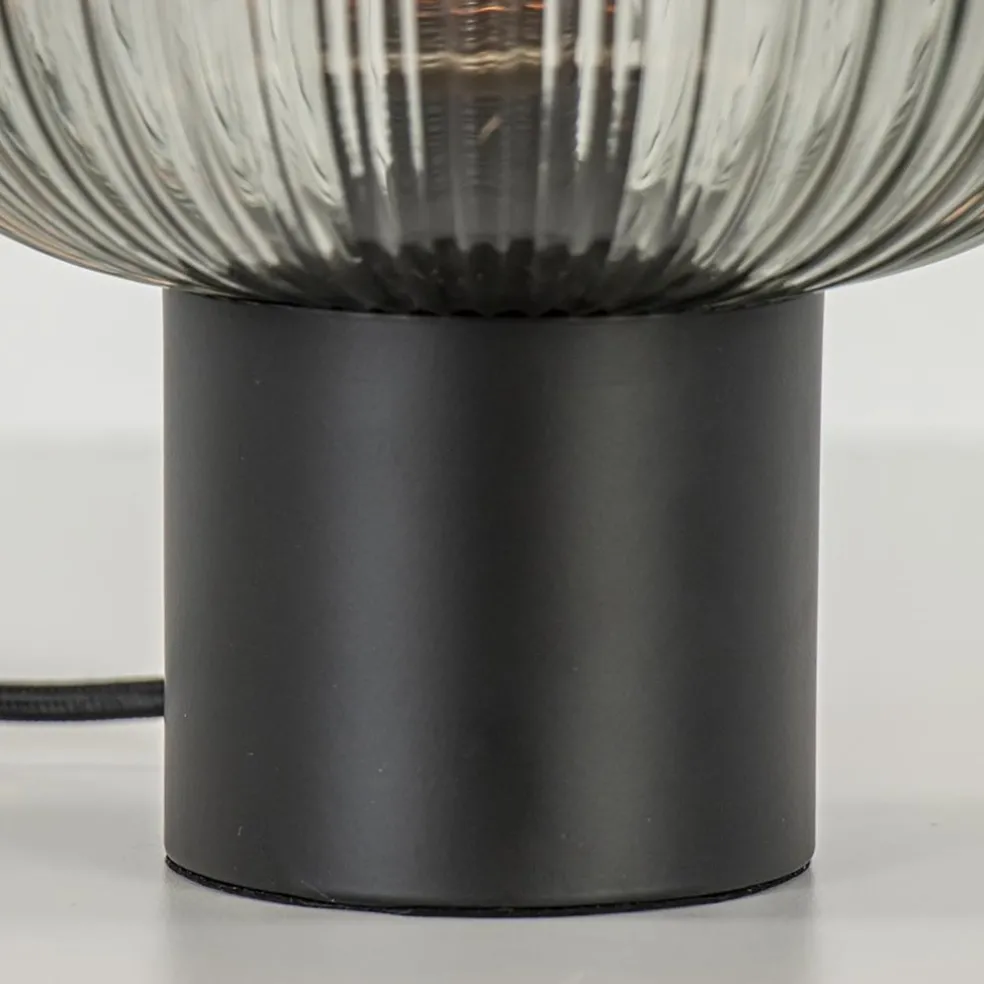 Best Straluma Tafellamp zwart met ronde smoke glazen kap