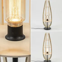 Online Straluma Tafellamp/vloerlamp naturel houten kap met zwart
