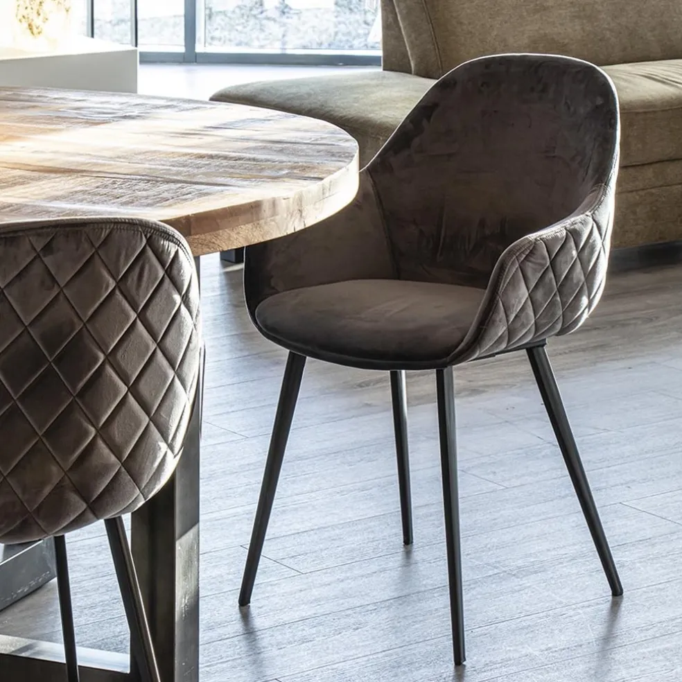 Hot Straluma Trendy armstoel velvet grey met zwart metalen poot