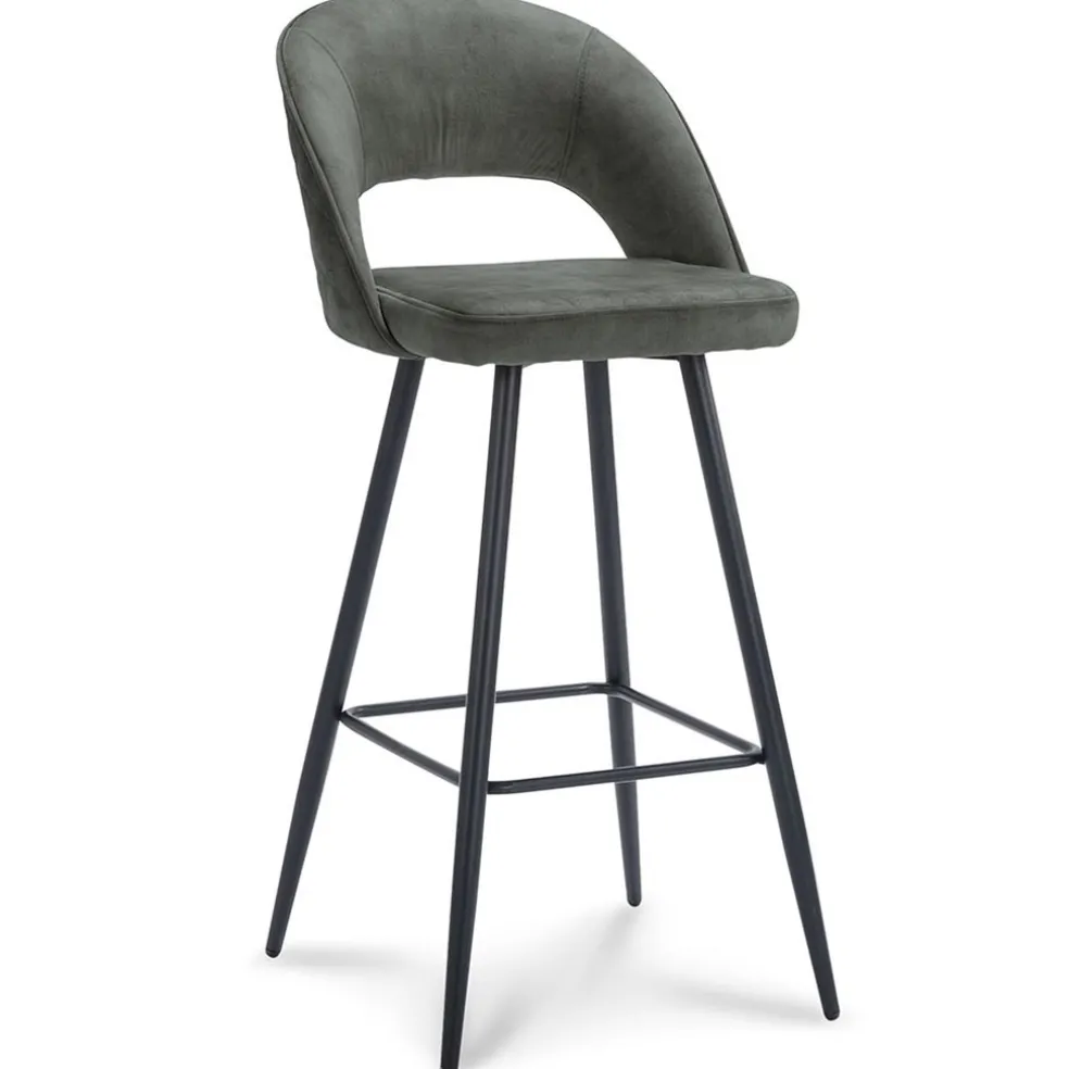 Fashion Straluma Trendy barkruk velours met zwart metalen poot