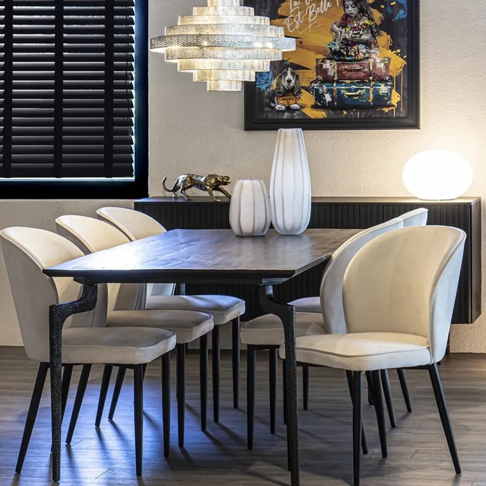 Cheap Straluma Trendy eetkamerstoel wit velours met zwart metalen poot