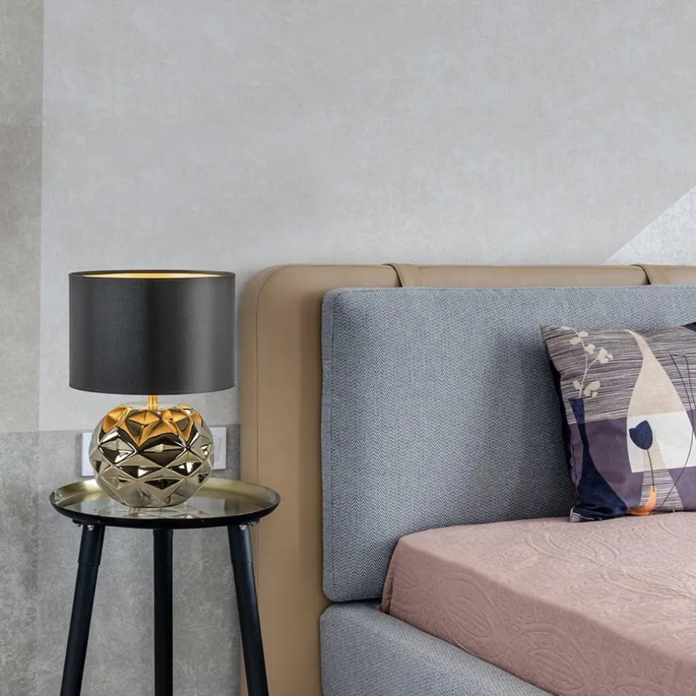 New Straluma Trendy tafellamp keramiek goud met zwarte kap