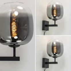 Online Straluma Trendy wandlamp zwart met smoke glazen kap en snoer