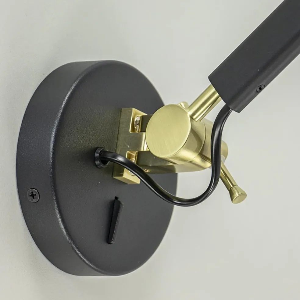 Store Straluma Verstelbare wandlamp mat zwart met gouden details