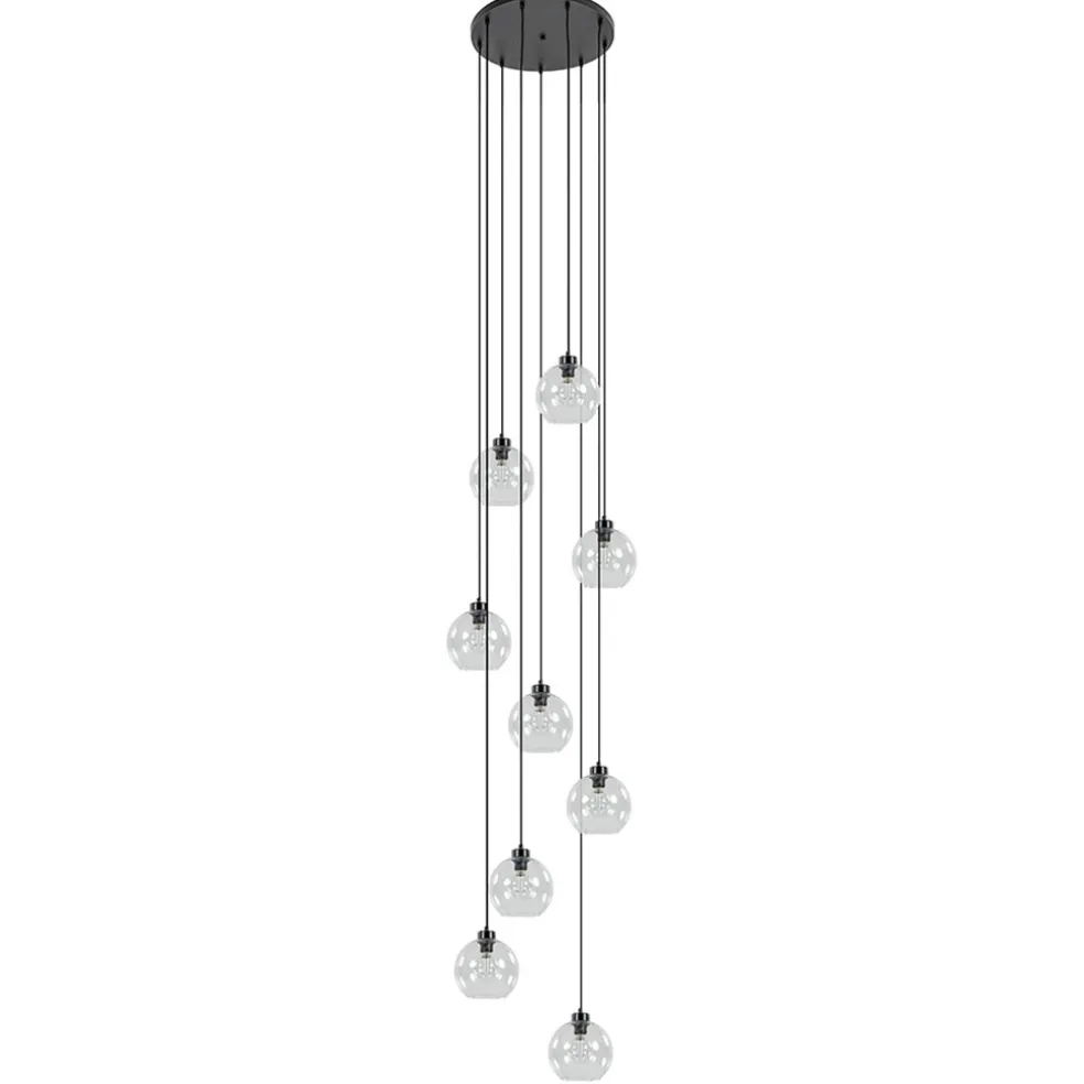 Hot Straluma Videlamp / multipendel 9L zwart helder bolglas
