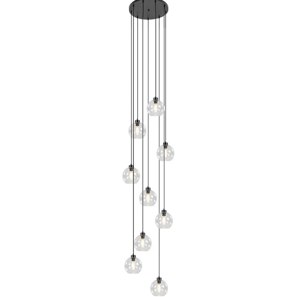 Hot Straluma Videlamp / multipendel 9L zwart helder bolglas