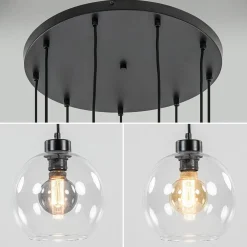 Hot Straluma Videlamp / multipendel 9L zwart helder bolglas