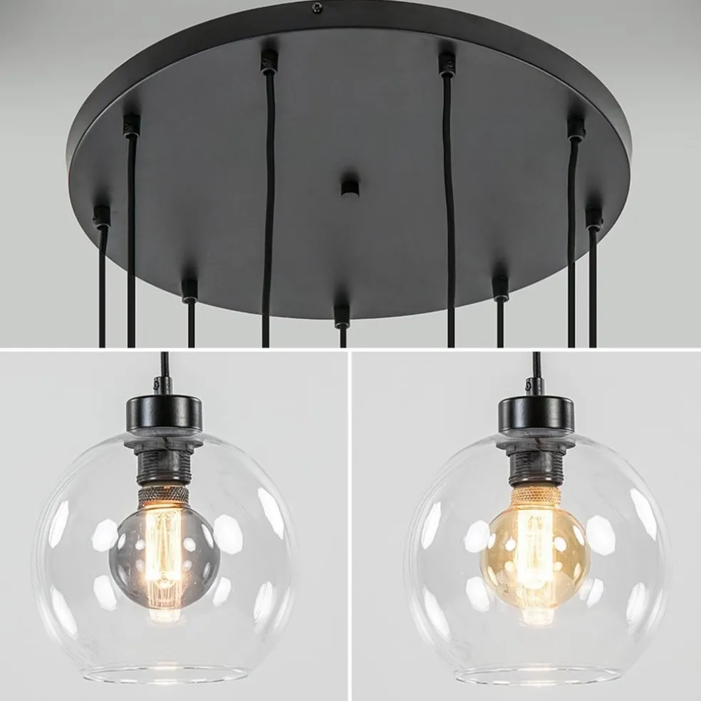 Hot Straluma Videlamp / multipendel 9L zwart helder bolglas