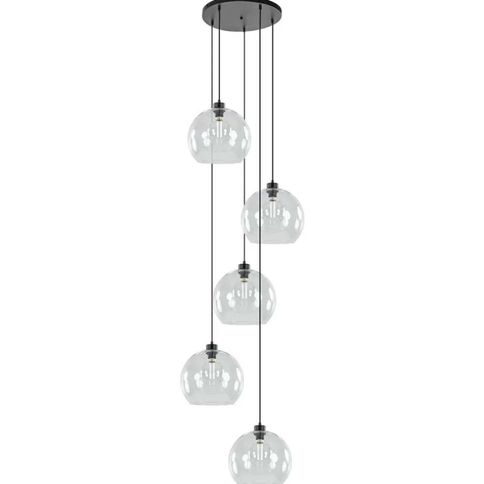 Shop Straluma Videlamp / multipendel zwart met 5 helder glazen bollen