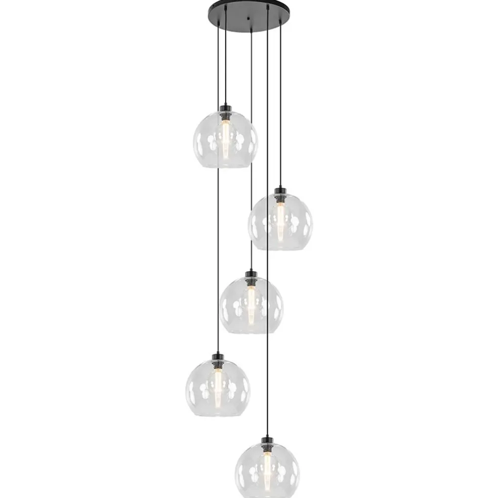 Shop Straluma Videlamp / multipendel zwart met 5 helder glazen bollen