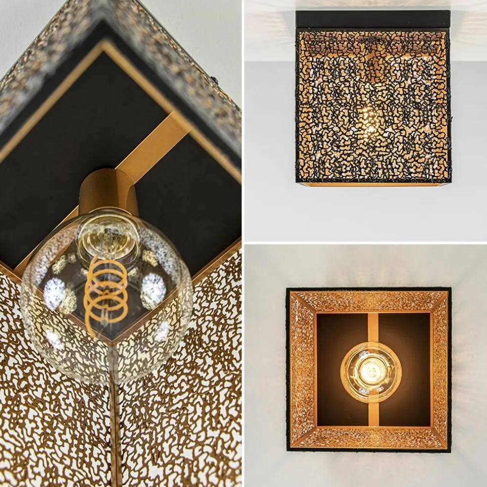 Cheap Straluma Vierkante plafondlamp zwart met gouden binnenzijde