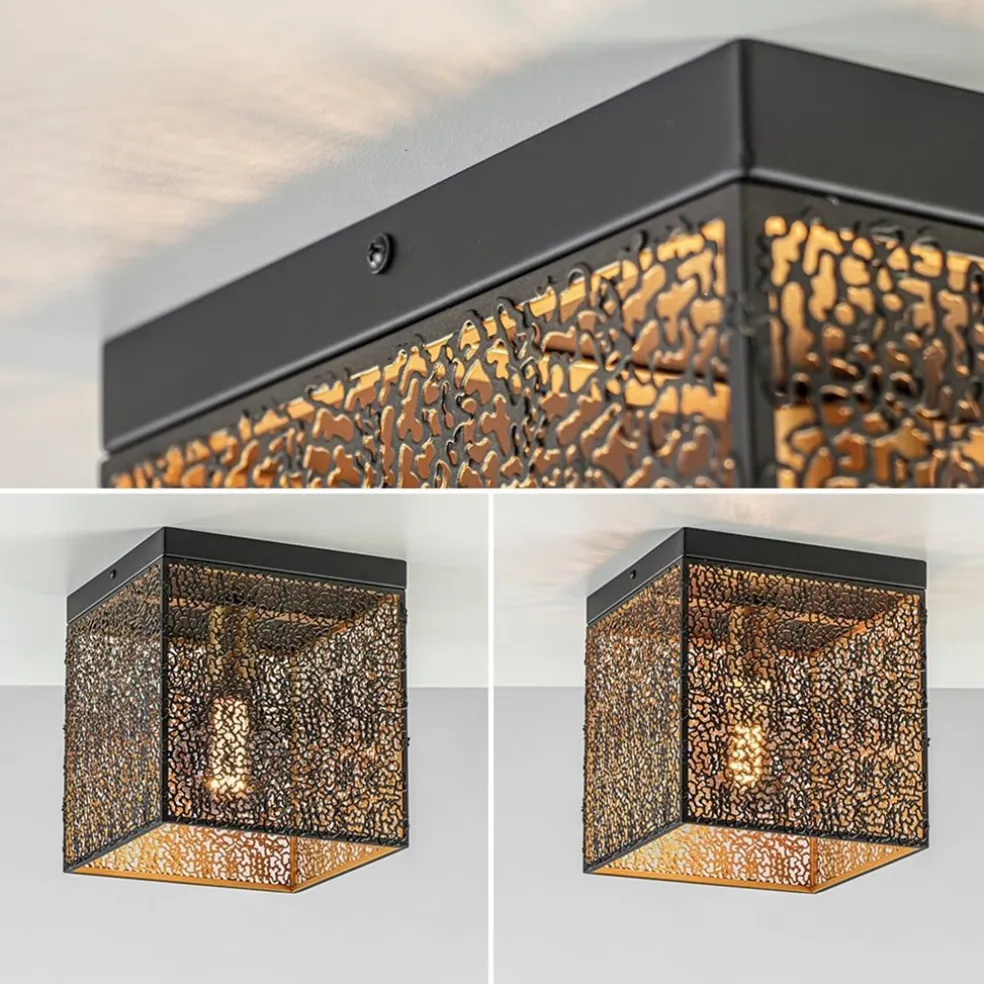 Cheap Straluma Vierkante plafondlamp zwart met gouden binnenzijde