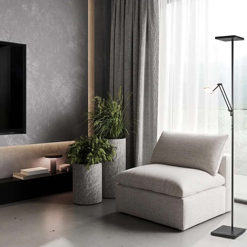 Cheap Straluma Vierkante uplighter zwart met verstelbare leesarm