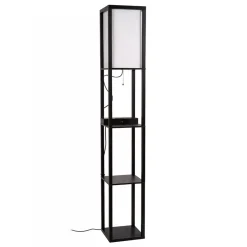 Cheap Straluma Vierkante vloerlamp zwart met beige kap en oplaadplatform