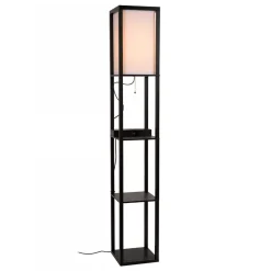 Cheap Straluma Vierkante vloerlamp zwart met beige kap en oplaadplatform