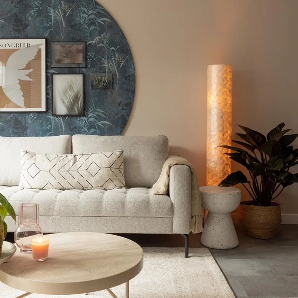 Best Straluma Vloerlamp 150 cm cilinder creme schelpen