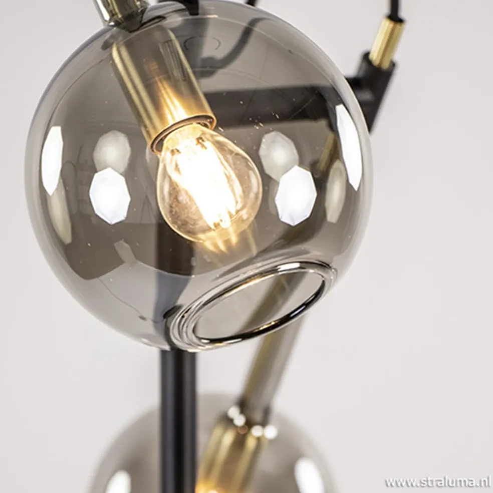 Hot Straluma Vloerlamp Globe 2-L zwart/goud smokeglas