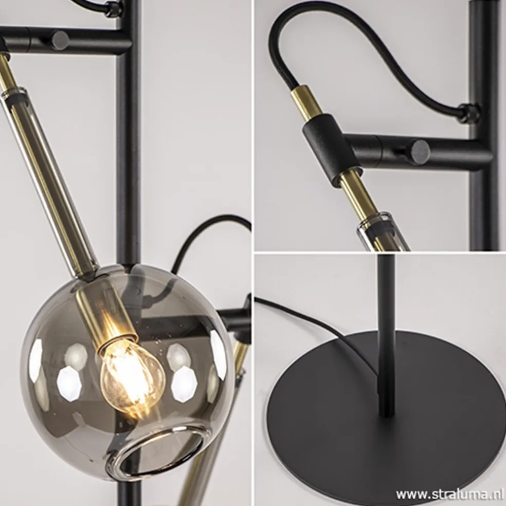 Hot Straluma Vloerlamp Globe 2-L zwart/goud smokeglas
