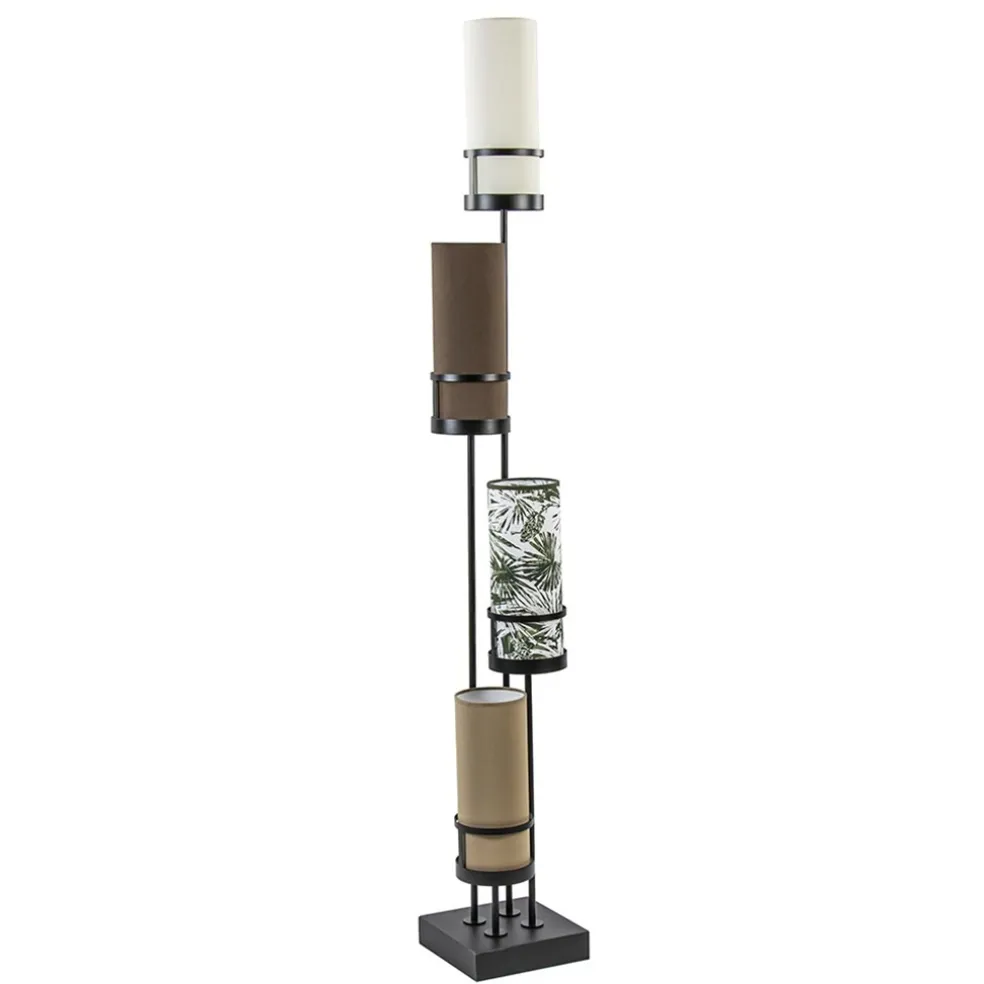 Hot Straluma Vloerlamp 4L zwart + cilinder kappen bruin
