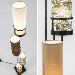 Hot Straluma Vloerlamp 4L zwart + cilinder kappen bruin