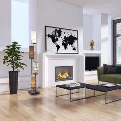 Hot Straluma Vloerlamp 4L zwart + cilinder kappen bruin