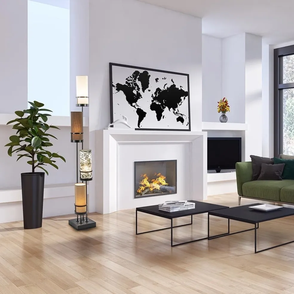Hot Straluma Vloerlamp 4L zwart + cilinder kappen bruin